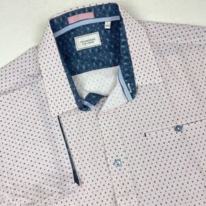 7Diamonds Men Pink Blue Geometric 4 Way Stretch Short Sleeve Button Down Shirt L